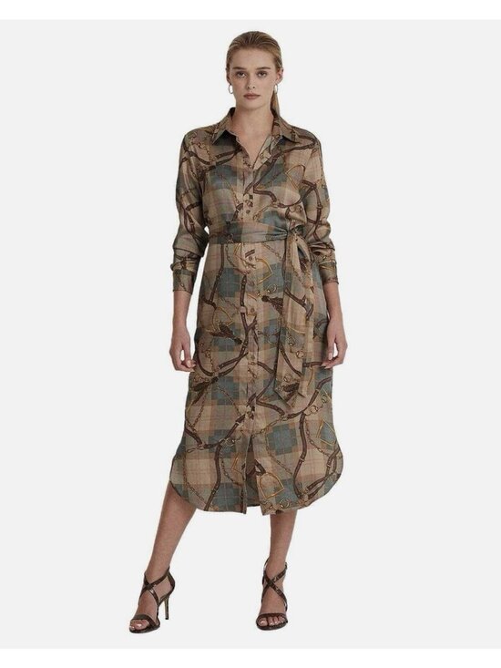Lauren Ralph Lauren Dresses & Skirts - Lauren Ralph Lauren Women's Brown Plaid Twill Equestrian Shirtdress Size 8